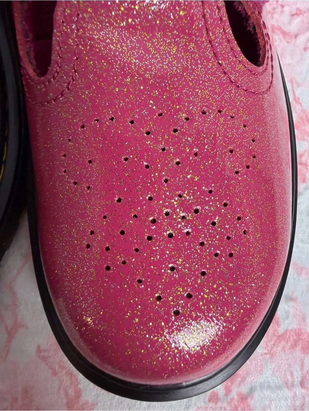 Dr. Martens Kids Glitter Mary Jane Shoes in Hot Pink
